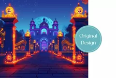 Colorful Tumbler Wrap Design, Neon Castle Tumbler PNG Product Image 2