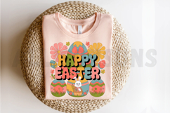 Retro Happy Easter Design With Bunny Eggs And Flowers Product Image 2