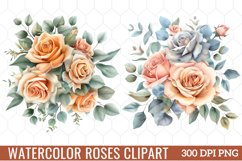 Watercolor Roses Clipart Pastel Flowers, Watercolor Clipart Product Image 1