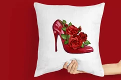 Shoes with roses, Watercolor shoes, Shoe with red roses Product Image 2