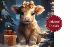 Christmas Tumbler Sublimation, Baby Highland Cow PNG Product Image 2