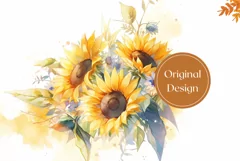 Watercolor Flowers Tumbler Design, Sunlowers Sublimation PNG Product Image 2