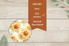 Sunflower Round Earring, Watercolor Sunflowers Sublimation Product Image 2