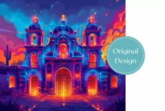 Mexican Tumbler Wrap Design, Neon Castle Tumbler Design Product Image 2