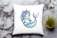 Cute Unicorn Mermaid Watercolor Clipart Sublimation PNG Product Image 2