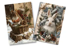 Winter Bunny Squirrel Junk Journal Pages Product Image 2