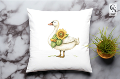 Watercolor Goose Holding Sunflower Clipart Sublimation PNG Product Image 2