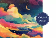 Art Moon Tumbler Wrap Design, Clouds Tumbler Sublimation Product Image 2