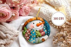 Cartoon Snowman Round Ornament, Christmas Ornament Template Product Image 2