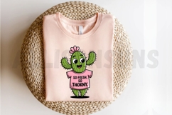Cartoon Cactus Character With Pink Flower Wearing T-shirt Product Image 2