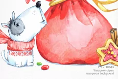 Little puppy with gifts bag. New Year holidays illustration Product Image 3