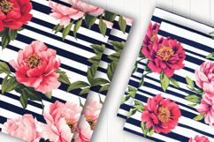 Coral Peony Stripe Digital Paper Product Image 2