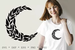 Floral Crescent Moon SVG and PNG Clipart. Line Art Tattoo. Product Image 3