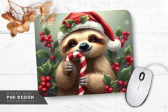 Festive Sloth with Red Berries Mouse Pad Sublimation Product Image 1