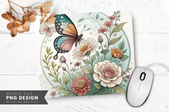 Butterfly Blooms Glass Etching Art Mouse Pad PNG Design Product Image 1
