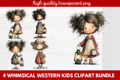 4 Whimsical Western Kids Clipart | Cute Cowboy &amp; Cowgirl PNG Product Image 1
