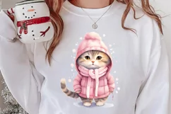 Winter Cute Pink Cat Clipart Sublimation, Christmas Pink PNG Product Image 2