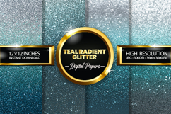 Teal radient Glitter Digital Papers - 04 variations Product Image 1