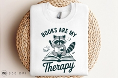 Books Are My Therapy Raccoon Reading Vector Sublimation PNG Product Image 3