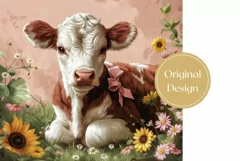 Cute Cow Tumbler Design, Sunflowers Tumbler Wrap Product Image 2