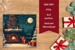 Cozy Christmas Square Coasters, Fireplace Square Coaster PNG Product Image 2