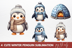 Watercolor Cute Winter Penguin Clipart Sublimation Product Image 1