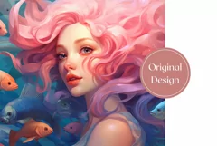 Pink Hair Mermaid Sublimation Design, Kawaii Mermaid Wrap Product Image 2