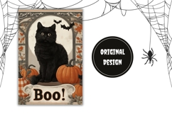 Boo Halloween Garden Flag, Vintage Black Cat Garden Flag Product Image 2