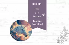 Cute Unicorn Round Earrings PNG, Clouds Earrings Sublimation Product Image 2