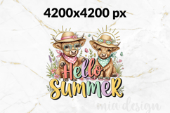 Hello Summer Highland Cow PNG, Summer Sublimation Design Product Image 2