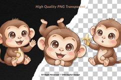 15 Bundle Watercolor Cute Monkey Animal Forest Banana Kids Product Image 2