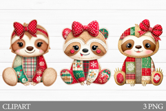 Christmas Sloth Clipart. Patchwork Christmas Clipart Product Image 1