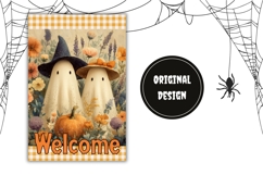Floral Halloween Ghosts Garden Flag, Welcome Garden Flag PNG Product Image 2