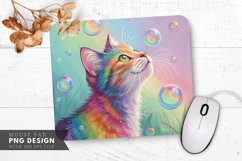 Rainbow Cat and Bubbles Mouse Pad PNG Design Product Image 1