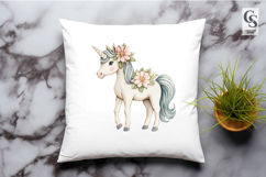 Watercolor Floral Unicorn Clipart Sublimation PNG Product Image 2