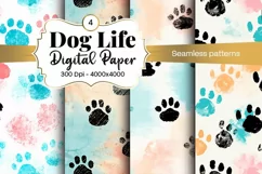 Dog Paw Digital Paper Seamless Scrapbook Paper Product Image 1
