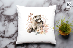 Cute Floral Raccoon Watercolor Clipart Sublimation PNG Product Image 3