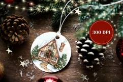 Watercolor Christmas Ornament, Christmas House Sublimation Product Image 2