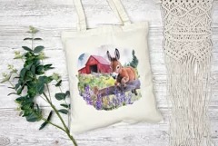 Watercolor Donkey Illustration, Watercolor Farm Illustration Product Image 2