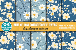 Blue Yellow Cottagecore Flowers Pattern Digital Background P Product Image 1