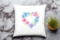 Watercolor Blue and Pink Floral Heart Wreath PNG Product Image 2