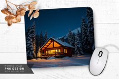 Cozy Mountain Cabin Surrounded by Snow Mouse Pad PNG Product Image 1