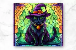 Stained Glass Cat 20oz Skinny Tumbler Wrap Sublimation. Product Image 2