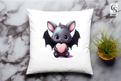 Cute Baby Bat Holding Heart Clipart PNG Product Image 3