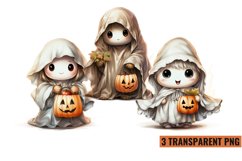 Watercolor Cute Ghosts Clipart, Watercolor Cute Ghosts PNG Product Image 1