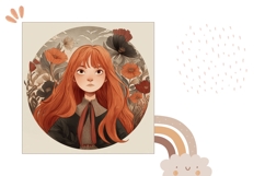 Red Hair Girl Pillow Design, Art Pillow Sublimation Product Image 2