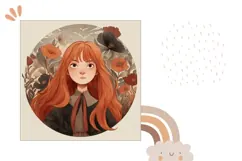 Red Hair Girl Pillow Design, Art Pillow Sublimation Product Image 2