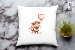 Highland Cow With Heart Balloon Clipart Sublimation PNG Product Image 2