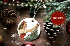 Vintage Christmas Ornament Design, Retro Woman Ornament Product Image 2