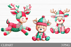 Christmas Deer Clipart. Patchwork Christmas Clipart Product Image 1